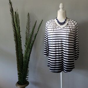 Cato contrasting stripe blouse with chain tie neck NWOT